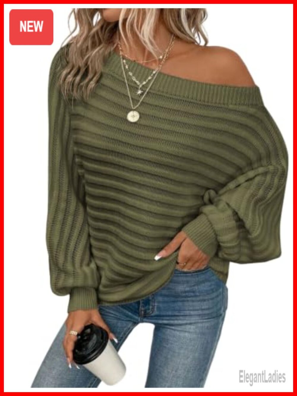 Off Shoulder Oversized Batwing Sleeve Knit Sweater